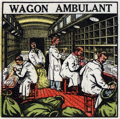 Correios: correios ambulantes em vagão ferroviário. Ilustração anónima de 1925. Coleção privada. de Anonymous Anonymous