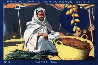 Produções em todo o mundo: Data em Marrocos. Cromolitografia de 1933 em "Album Joseph-Milliat". de Anonymous Anonymous
