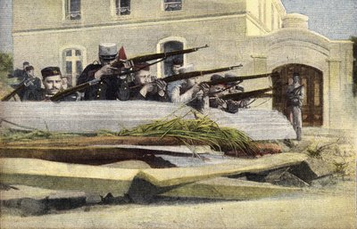 Revolução protugésica: barricada numa rua de Lisboa. Gravura. Um dos jornais "Le petit parisien" em 23/10/1910. Colecção privada. de Anonymous Anonymous