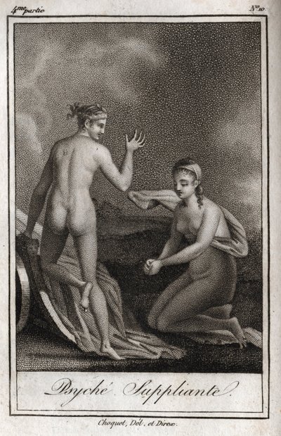 Psiquiatria a implorar. Gravura de 1819 em "Lettres a Emilie sur la mythologie" de Charles Albert Demoustier (1760-1801). Coleção privada. de Anonymous Anonymous