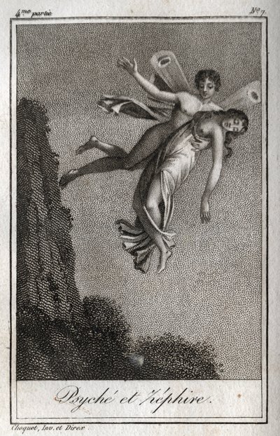 Psique levado por Zephyr. Gravura de 1819 em "Lettres a Emilie sur la mythologie" de Charles Albert Demoustier (1760-1801). Coleção privada. de Anonymous Anonymous