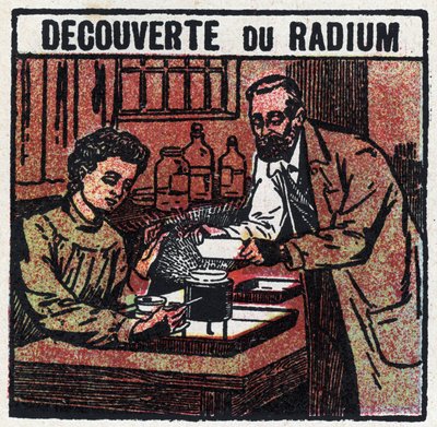 Rádio: rádio descoberto por Pierre (1859-1906) e Marie Curie (1867-1934) em 1898. Ilustração anônima a partir de 1925. Coleção privada. de Anonymous Anonymous
