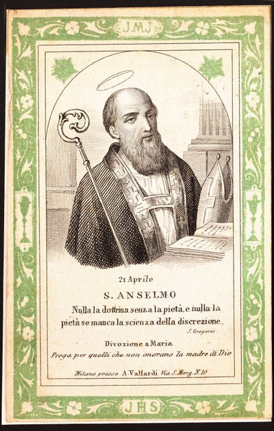 Representação da imagem de São Anselmo Piedoso. Cartão postal. O início do século XX. Coleção Privada. de Anonymous Anonymous