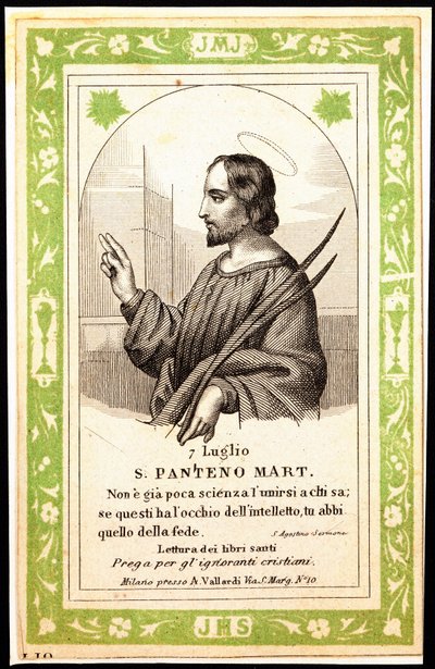 Representação de Santa Panthene de Alexandria Imagem piedosa. Cartão postal. O início do século XX. Colecção Privada. de Anonymous Anonymous