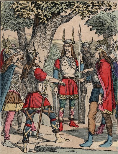 Representação do guerreiro Vercingetorix (ca. 80-c. 46 a.C.) e líder galego da tribo Arvernes escolhido pelo seu povo para liderar a guerra contra os romanos" (Retrato de Vercingetorix (82 a.C.-46 a.C.) chefe da tribo Arverni, escolhido pelo seu povo para  de Anonymous Anonymous