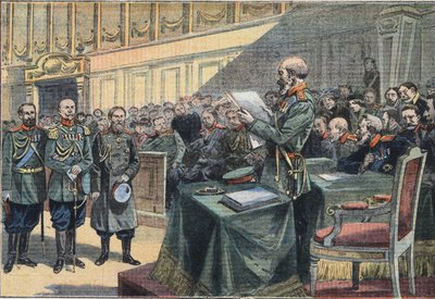 Russo Guerra Japonesa: Epílogo do Cerco de Port Arthur (Port Arthur). Condenação do General Stoessel, o General Fock foi repreendido e os Generais Reiss e Smyrnoff absolvidos da gravura do jornal "Le Petite Parisien". de Anonymous Anonymous