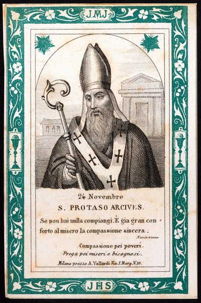 Santo protais, eveque de Milão Imagem piedosa. Cartão postal. O início do século XX. Coleção Particular de Anonymous Anonymous