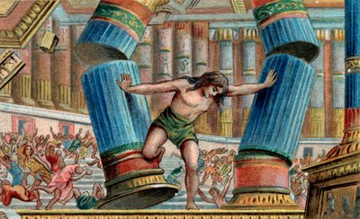 Sansão derrubando o Templo de Dagon - Cromolitografia - Coleção particular de Anonymous Anonymous