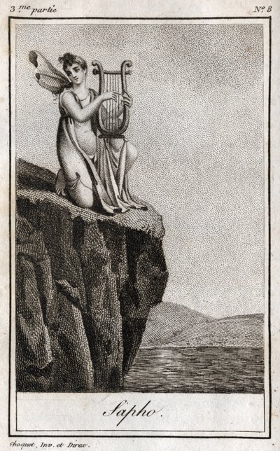 Sapho (ou Sappho, século VII a.C.), poeta grego da Antiguidade. Gravura de 1819 em "Lettres a Emilie sur la mythologie" de Charles Albert Demoustier (1760-1801). Coleção particular. de Anonymous Anonymous