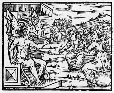 Satanás dirige-se aos feiticeiros - "Compendium Maleficarum", trata das bruxas, do seu mal e das suas sortilégios por Francesco Maria Guazzo ou Guaccio ou Guaccius (15?? -16??) 1608 Coleção Privada de Anonymous Anonymous