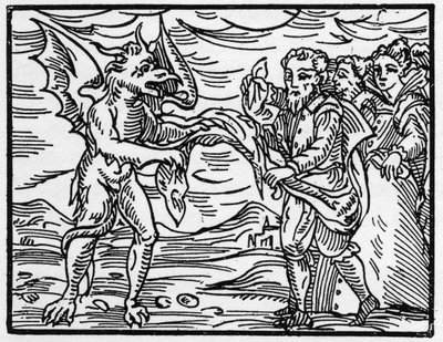 Satanás despiu os feiticeiros das suas roupas - "Compendium Maleficarum", trata sobre as bruxas, o seu mal e as suas faculdades por Francesco Maria Guazzo ou Guaccio ou Guaccius (15?? -16??) 1608 Coleção Privada de Anonymous Anonymous