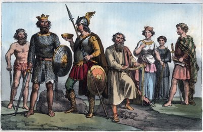 Guerreiro Saxão e Saxões Anglo - Guerreiro Saxão e Saxões Anglo - gravura de "Usos e Costumes de Todos os Povos do Universo". Ou seja, a História do Governo, Leis, Milícias e Religião de todas as Nações desde os tempos mais remotos até o presente. de Anonymous Anonymous