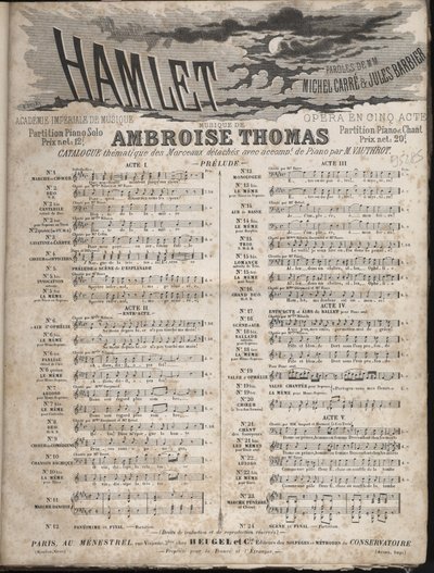 Partitura da ópera "HAMLET" de Ambroise Thomas em cinco atos sobre um libreto de Jules Barbier & Michel CarreCollection em particular. de Anonymous Anonymous