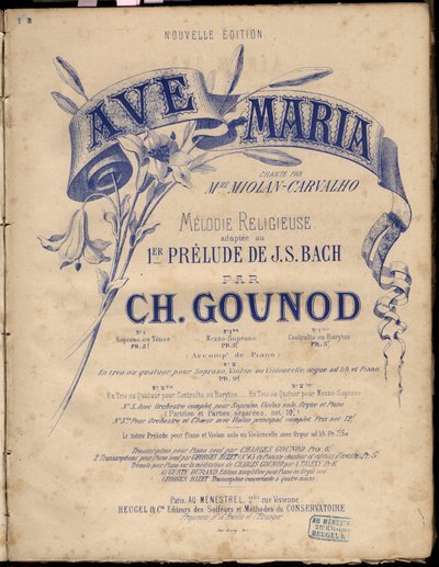 Música para "Ave Maria". Melodie Religiosa Adaptada Au 1er Prelúdio de J.S. Bach. por Charles Gounod. Coleção privada. de Anonymous Anonymous