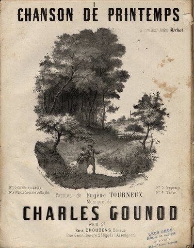 Música para a letra de "chanson de printemps" de Eugene TOURNEUX música de charles GOUNOD. Coleção privada. de Anonymous Anonymous