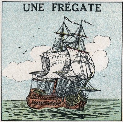Navios e navios: um fregate. Ilustração anónima de 1925. Coleção privada. de Anonymous Anonymous