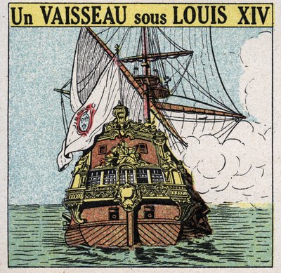 Navios e navios: um navio sob Louis XIV (1638-1715). Ilustração anónima a partir de 1925. Coleção privada. de Anonymous Anonymous