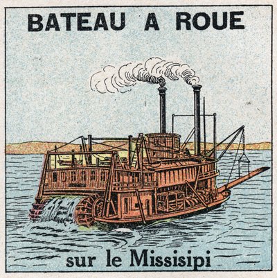 Navios e navios: barco com rodas no Mississippi. Ilustração anónima de 1925. Coleção privada. de Anonymous Anonymous