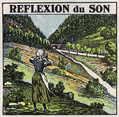 Energia sonora: reflexão do som por meio de fenômenos de eco. Ilustração anônima de 1925. Colecção privada. de Anonymous Anonymous