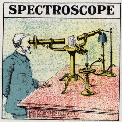 Análise espectral: um espectroscópio. Ilustração anônima de 1925. Coleção privada. de Anonymous Anonymous