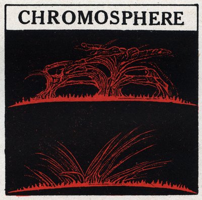 Análise espectral: composição do sol. A atmosfera gasosa do sol é chamada cromosfera. Ilustração anônima de 1925. Coleção particular. de Anonymous Anonymous