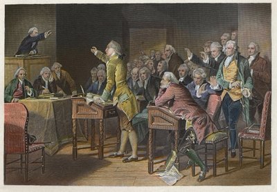 Lei do Selo (Deveres nas Colônias Americanas) - O líder revolucionário americano Patrick Henry (1736-1799) falando contra a Lei do Selo na Casa de Burgesses da Virgínia em 1765 - Discurso de Patrick Henry contra a Lei do Selo em 1765 perante a Casa de de Anonymous Anonymous