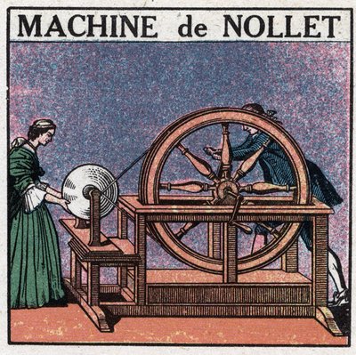 Máquinas estáticas: a máquina do abade Jean Antoine Nollet (Jean-Antoine) (1700-1770) inventada em 1740. Ilustração anónima a partir de 1925. Coleção particular. de Anonymous Anonymous