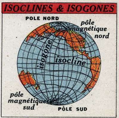 Magnetismo terrestre: Mapa magnético mostrando isoclins e isogones. Ilustração anônima de 1925. Coleção privada. de Anonymous Anonymous