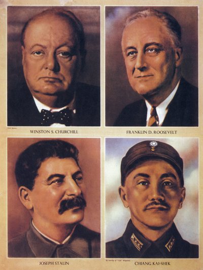 Os líderes Aliados da Segunda Guerra Mundial - Winston Churchill, Franklin Delano Roosevelt, Joseph Stalin e Chiang Kai Shek - 1943 de Anonymous Anonymous