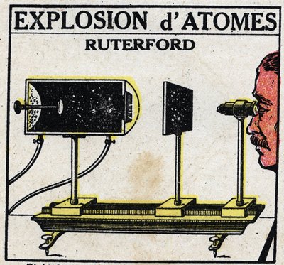 O Átomo e a Ciência: Explosão de Átomos por Ernest Rutherford (1871-1937). Ilustração anônima de 1925. Coleção privada. de Anonymous Anonymous