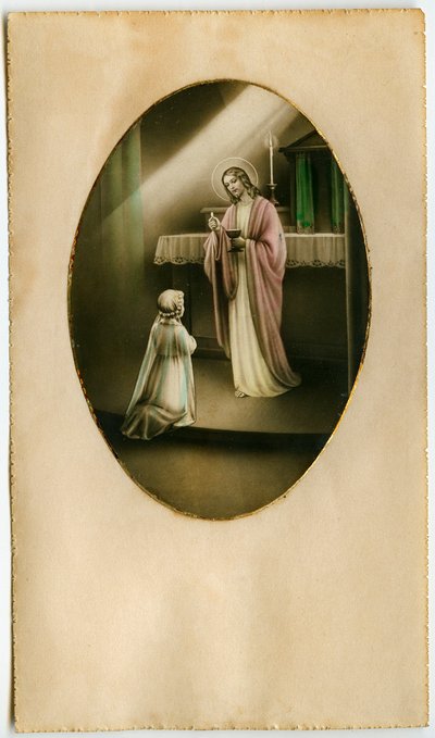 Eucaristia, Comunhão, Sacramento do Altar: uma criança diante de Jesus (gravura) de Anonymous Anonymous