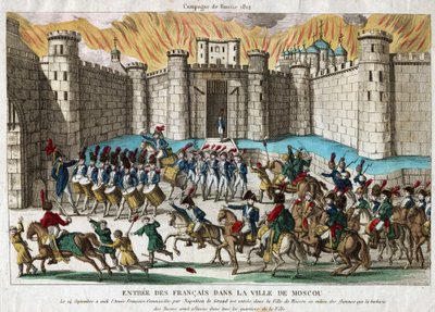 A entrada francesa em Moscovo - Anónimo - 1812 - Gravura, aguarela - 26,9x37,8 - Colecção Privada de Anonymous Anonymous