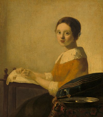 O Lacemaker, c.1925 (óleo sobre tela) de Anonymous Anonymous