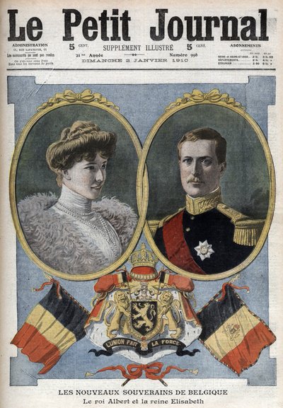 O Novo Soberano da Bélgica - Rei Alberto I e Rainha Elisabeth de Baviere - No "The Petity Journal" de Janeiro de 1910 - Alberto I Rei da Bélgica (1875-1934) com sua esposa Elisabeth da Baviera (1876-1965) de Anonymous Anonymous