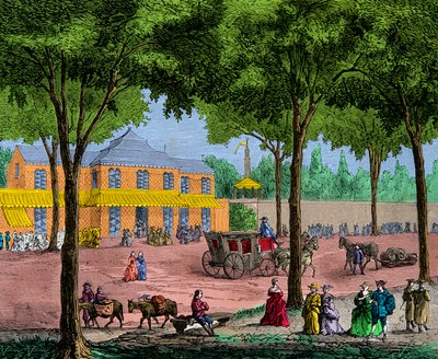 O café turco no Boulevard du Temple em Paris em 1780, Gravação, Coleção Privada de Anonymous Anonymous