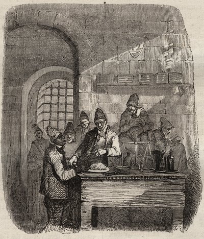 A cantina do Brest Bagne, no século XIX. Gravação em "Histoire des bagnes depuis leur création à nos jours" (1877) de Pierre Zaccone (1817-1895) (Colonia Penale - colônia penal). Coleção particular. de Anonymous Anonymous