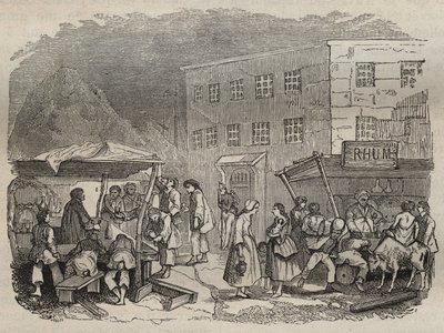 A cantina da bagne de Rochefort no século XIX. Gravura em "Histoire des bagnes depuis leur création à nos jours" (1877) de Pierre Zaccone (1817-1895) (Colonia Penale - colônia penal) Coleção particular. de Anonymous Anonymous