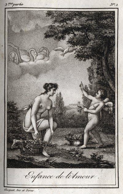 A infância do Amor. Gravura de 1819 em "Lettres a Emilie sur la mythologie" de Charles Albert Demoustier (1760-1801). Coleção particular. de Anonymous Anonymous