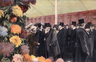 A festa de crisântemo: exposição oficial de crisântemo. Gravura. Um dos jornais "Le petit parisien" em 20/11/1910. Colecção privada. de Anonymous Anonymous