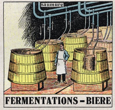 A indústria do frio: fermentações de mout para produzir cerveja. Ilustração anónima de 1925. Coleção privada. de Anonymous Anonymous