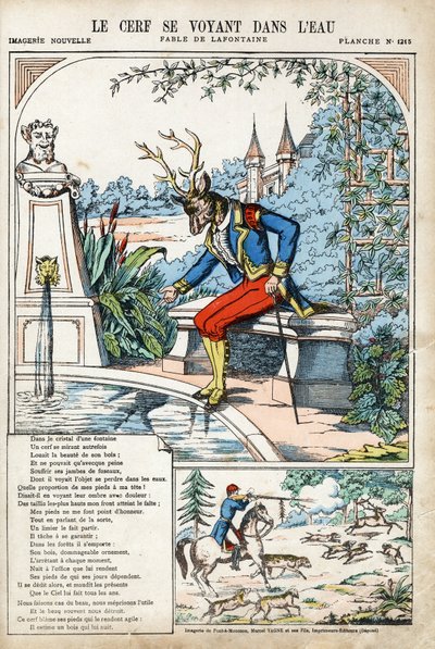 O veado a ver-se na água. Ilustração anônima para Les Fables de Jean de LA FONTAINE (Lafontaine) (1621-1695). Imagem de Pont-a-Mousson, por volta de 1880. Coleção particular. de Anonymous Anonymous