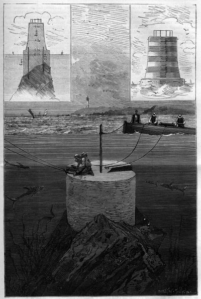O farol dos Lavezzi: Construção do Farol da Torre das Ilhas Lavezzi ao nível do detroit que separa a Córsega da Sardenha no Mar Mediterrâneo, construído em 1874 pela Marinha Nacional após o afundamento do Semillante em 1 de Anonymous Anonymous