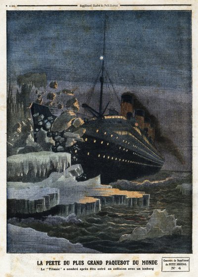 "A perda do maior transatlântico do mundo: o "Titanic" escureceu depois de ter colidido com um iceberg", gravado no "Le Petit Journal", em 28/04/1912 de Anonymous Anonymous