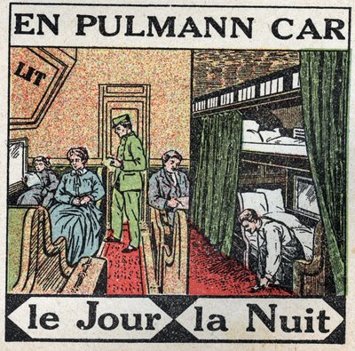 Os caminhos-de-ferro: dentro do carro Pullman. Ilustração anónima de 1925. Coleção privada. de Anonymous Anonymous