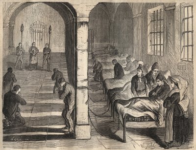 A viatica no Toulon Bagne, no século XIX. Gravação em "Histoire des bagnes depuis leur création à nos jours" (1877) de Pierre Zaccone (1817-1895) (Colonia Penale - colônia penal). Coleção particular. de Anonymous Anonymous