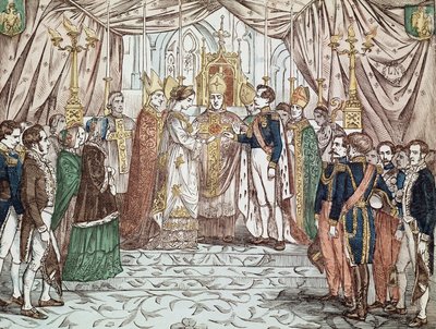 O casamento de Napoleão III e Eugênia Maria de Montijo de Guzman, em 30/01/1853, na Catedral de Nossa Senhora (gravura de Anonymous Anonymous