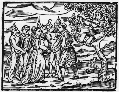 As bruxas no sábado dançando ao som do violino - "Compendium Maleficarum", trata sobre as bruxas, seu mal e suas faculdades por Francesco Maria Guazzo ou Guaccio ou Guaccius (15?? -16??) 1608 Coleção Privada de Anonymous Anonymous