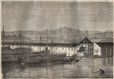 A bagne de Toulon no século XIX. Gravura em "Histoire des bagnes depuis leur création à nos jours" (1877) de Pierre Zaccone (1817-1895) (Colonia Penale - colônia penal) Coleção particular. de Anonymous Anonymous