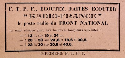 Tracto da chamada da FFI-FTPF para ouvir a Rádio França, "a estação de rádio da Frente Nacional". de Anonymous Anonymous