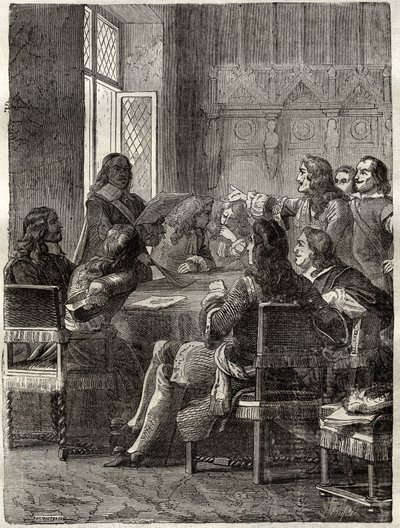 Tratado de Ryswick (O Tratado de Ryswick, 30 de Outubro de 1697) (fim da Guerra da Liga de Augsburgo entre Luís XIV e a Grande Aliança). Gravura do século XIX. Coleção privada. de Anonymous Anonymous